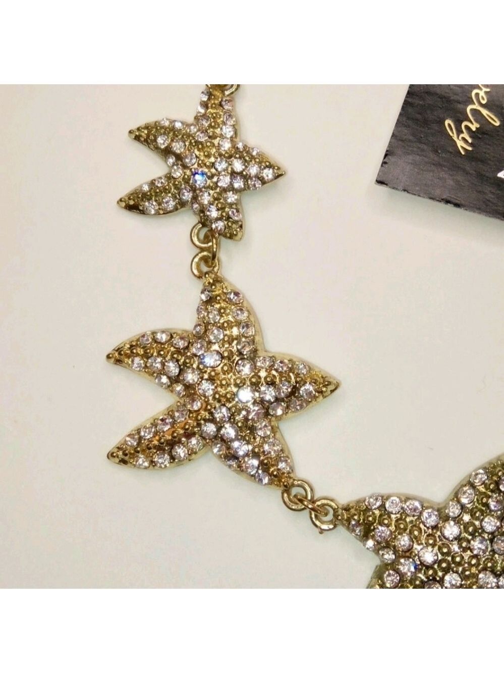 Traci Lynn"Sea Stars"Rhinestone Studded StarFish GoldTone Statement Necklace - Picture 9 of 9